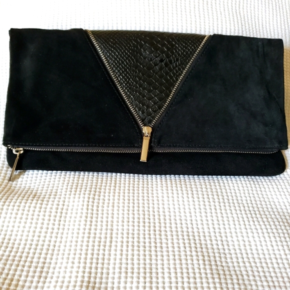 NWOT! Express Women's Large Genuine Suede Croc Design Foldeover Clutch - Picture 1 of 6